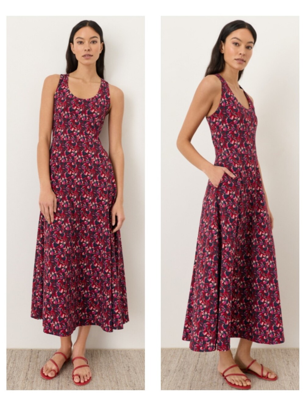 PACT Paradise Petals Poppy Red Organic Fit & Flare Maxi Dress - Picture 2 of 4
